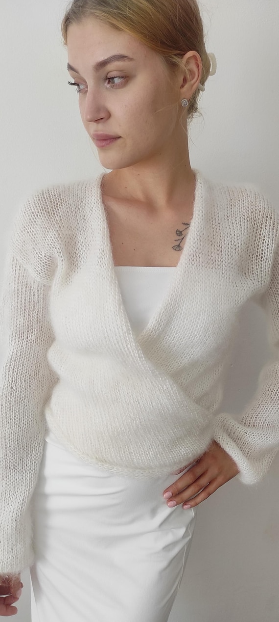 Handmade White Mohair Wedding Cardigan - Bridal Wrap
