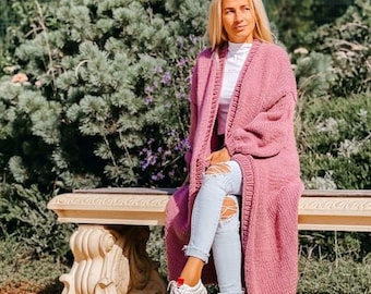 Ankle Length Cardigan, Soft Wool Knit Coat, Extra Long Cardigan - Main Image