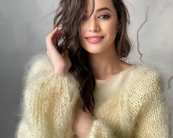 Mohair Jacke Weiß Strickjacke Frauen Braut Wrap Weiß Mohair Mantel Hochzeit Cardigan Mohair Cape Weiß Wolle Jacke Braut-Abdeckung upmo