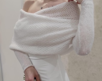 White Mohair Wedding Bolero - Bridal Cover Up Shawl