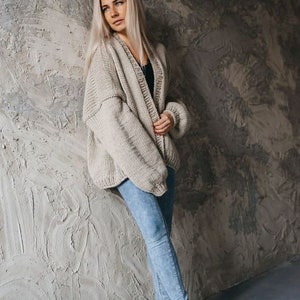 Cable Knit Cardigan, Chunky Warm Cardigan, Beige Oversized Cardigan, Cable Knit Bomber, Wool Alpaca Cardigan, Cozy Cardigan, Sustainable