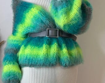 Regenbogen Pullover für Frauen Grobstrick-Strickjacke Mohair gestreifte Strickjacke/Cropped Hand stricken Sommer-Strickjacke Mehrfarbige helle Strickjacke