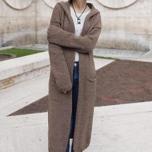 Beige Alpaka Maxi Strickjacke, Oversized Loungewear