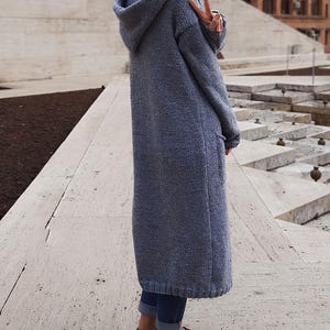 Grey Ankle Length Knit Cardigan, Alpaca Wool, Oversized Loungewear