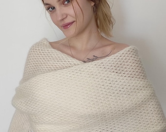 Mohair Wedding Bolero, Bridal Wrap Stole, Scarf with Sleeves