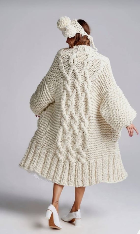 Chunky Knit Wool Cardigan, Oversized Cable Knit Jacket - Etsy