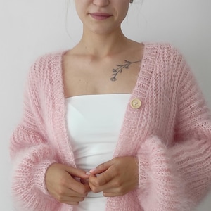 Mohair Cardigan Women Bridal Shrug Bolero Wool Jacket Women Mohair Sweater Pink Knitted Coat Wedding Cardigan