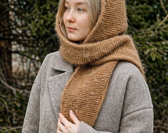 Knit Angora Wool Hood Scarf | Soft Cozy Minimalist Winter Accessory