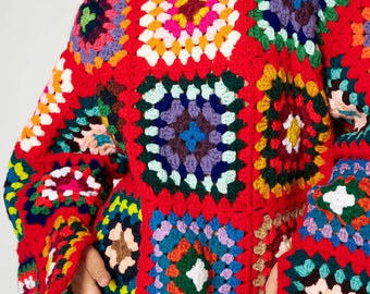 Crochet Turtleneck Sweater, Granny Square Sweater ,Hademade Patchwork Sweater, Crochet  Oversize Sweater, Crochet Winter Sweater for women