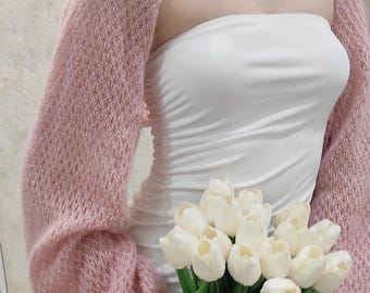 Bolero da sposa in mohair rosa fatto a mano - Coprispalle da sposa