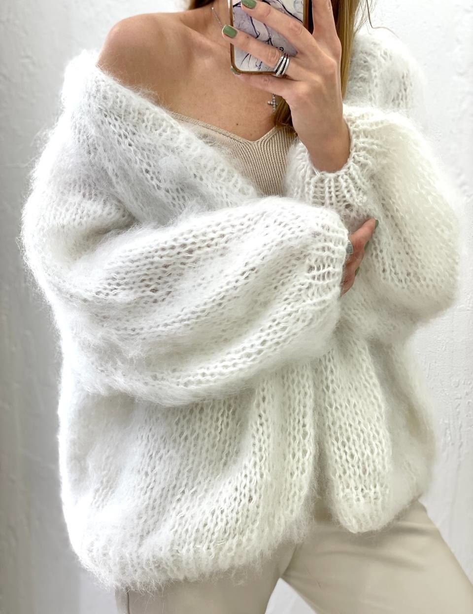 White Mohair Cardigan Oversize Mohair Sweater balloon Sleeves Chunky Knit Cardigan Angora Wool Cardigan Open Front Cardigan Etsy Canada