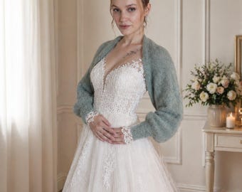Handmade Alpaca Silk Bridal Bolero – Soft Wedding Shrug, Ivory Long Sleeve Sweater Cover Up