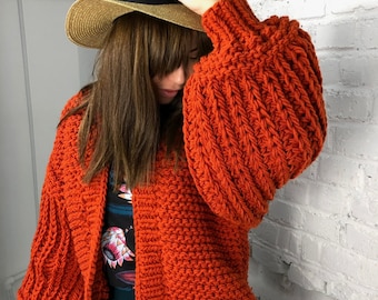 Gebreid vest met ballonmouwen, oversized dikke wolmix