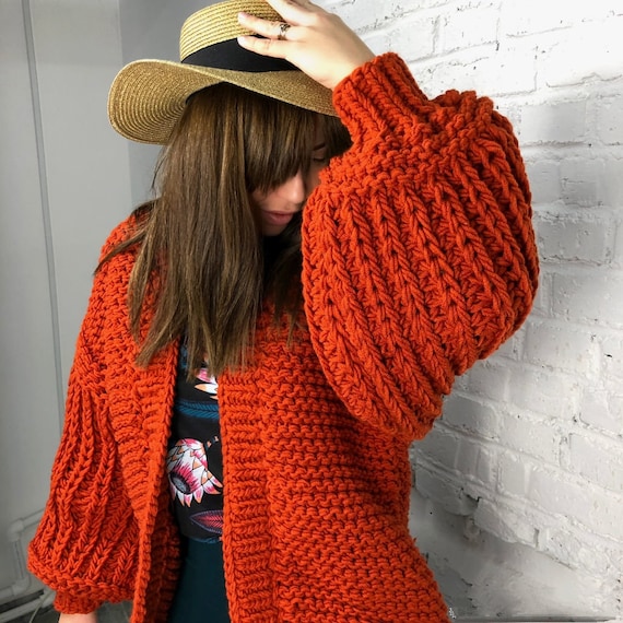 Cardigan à manches ballon, cardigan oversize en tricot, cardigan