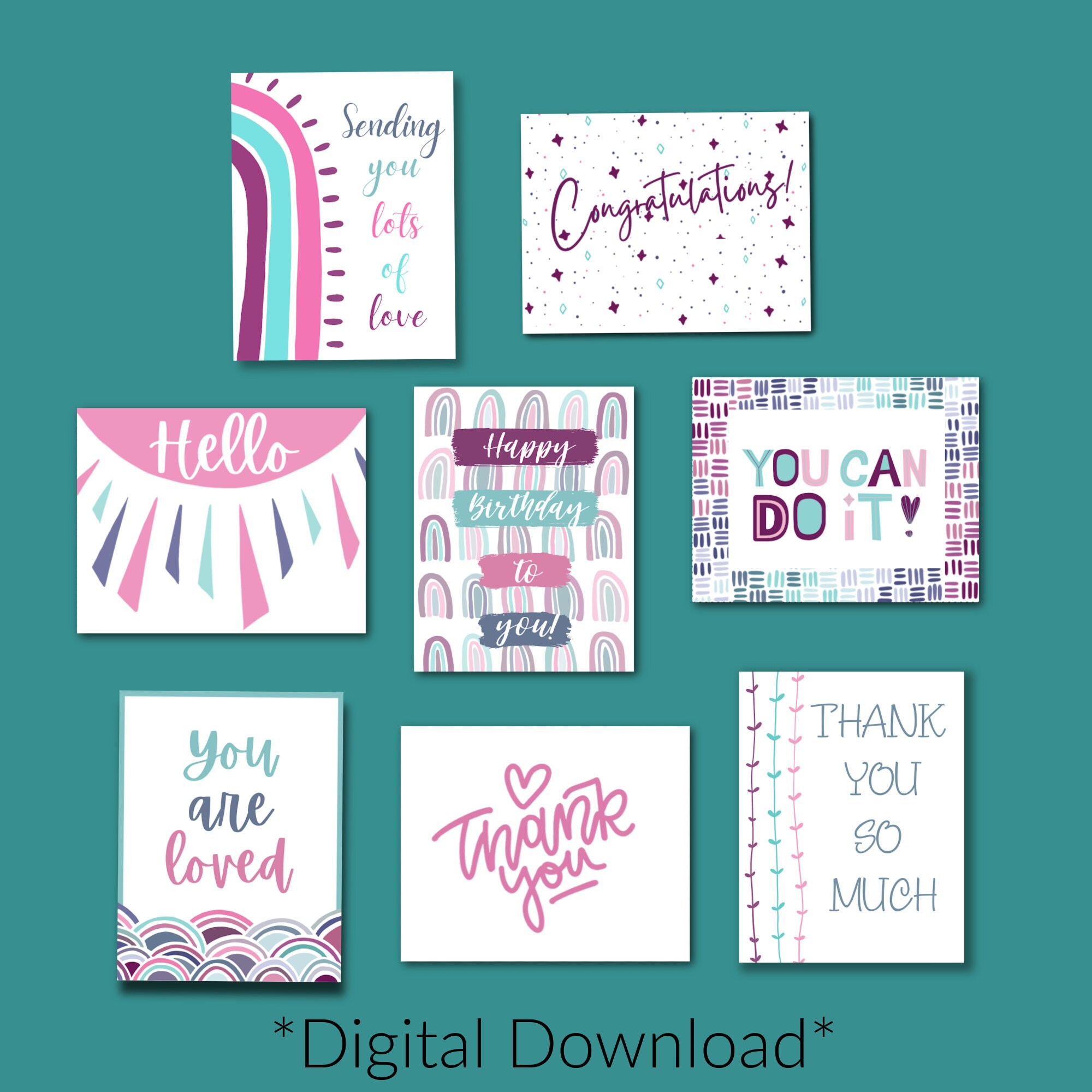 Set of 8 Printable All Occasion Cards Instant Download | Etsy
