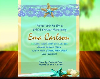 Beach Shower Invitation, Beach Theme, Star Fish, beach invitation, beachy wedding, beach wedding shower, beach invite, beach theme-Digital