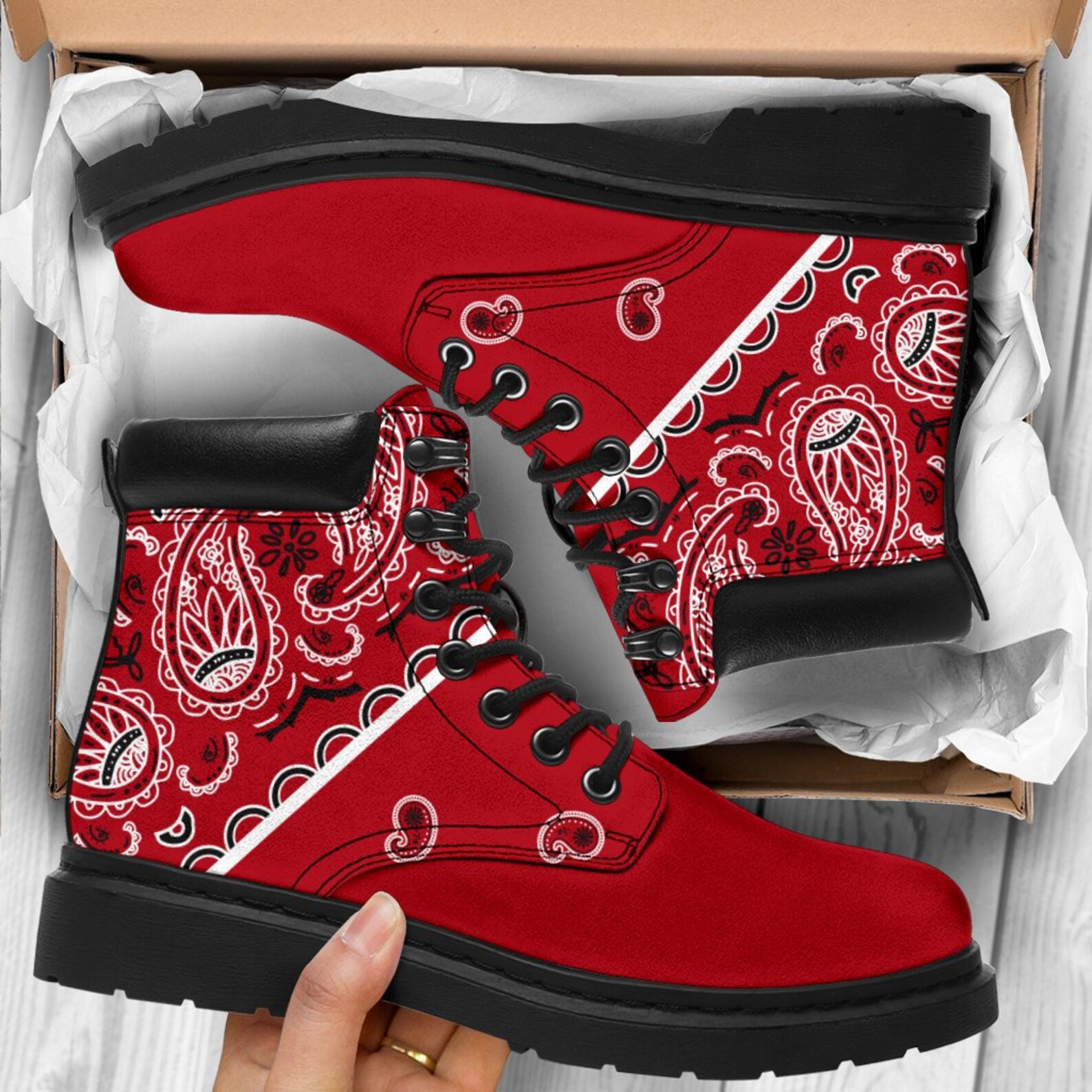 Classic Red Bandana Custom Boots Casual Shoes High Top Etsy
