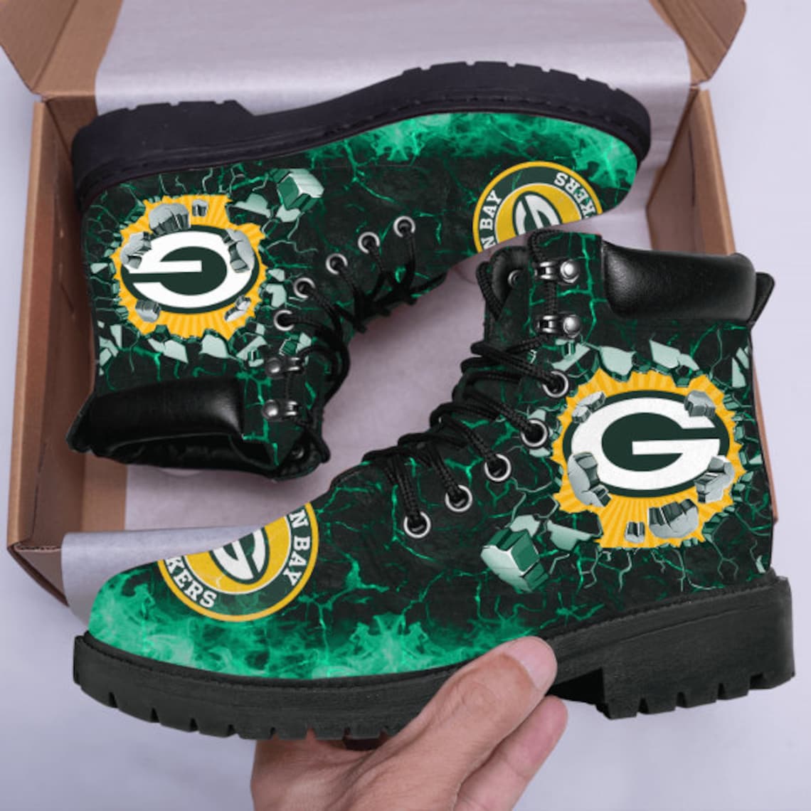 Green Bay Packers Custom Boots Rugby Team Casual Shoes Etsy