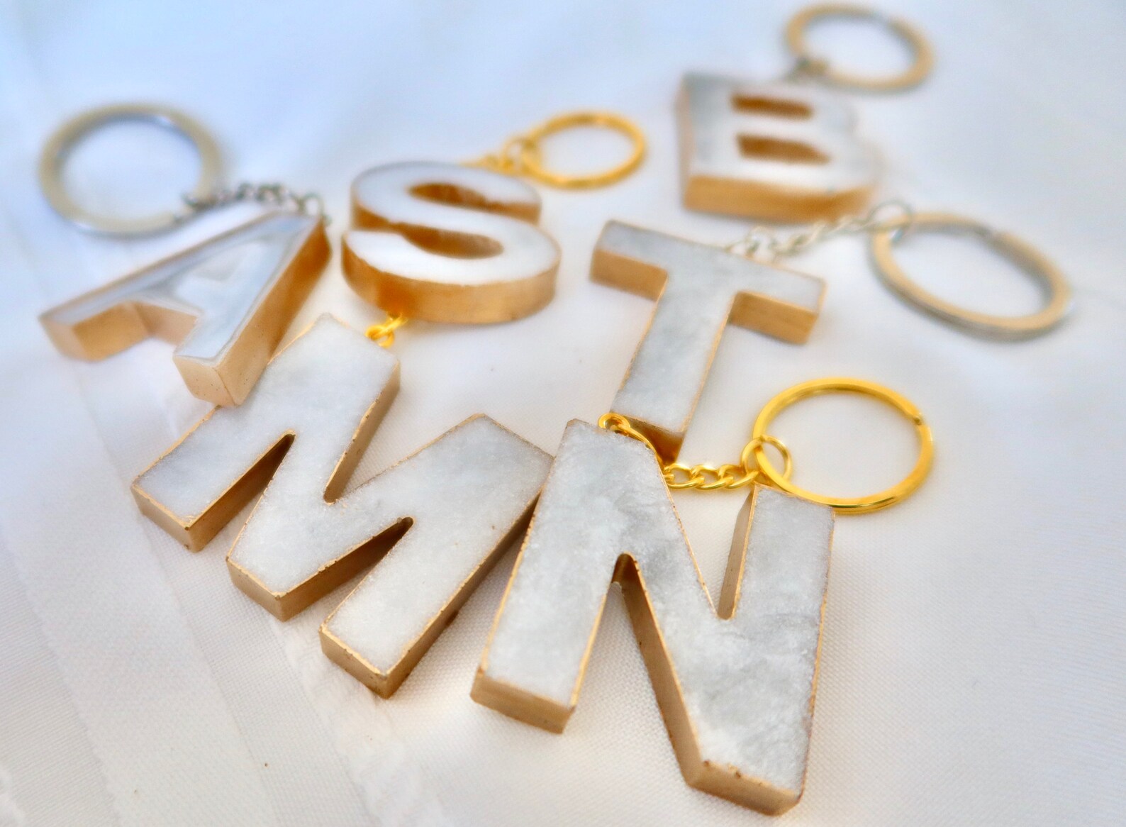Marble & Gold Letter Resin Keychain Etsy