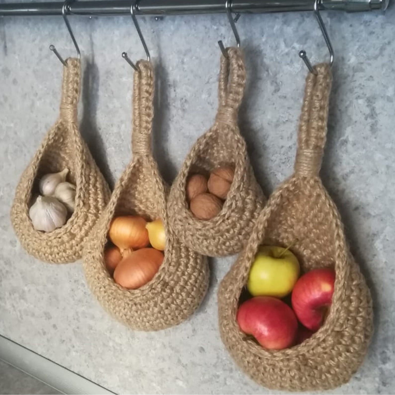 Fruit hanging basket Teardrop basket Crochet storage Etsy