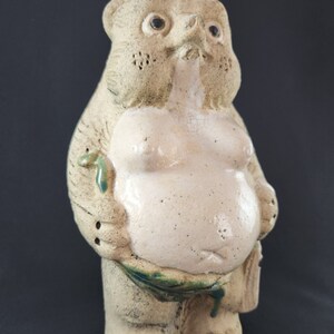 Vintage Japanese TANUKI Ceramic Racoon Dog SHIGARAKI WARE Lucky charm Girl Height:21cm/8.2inch