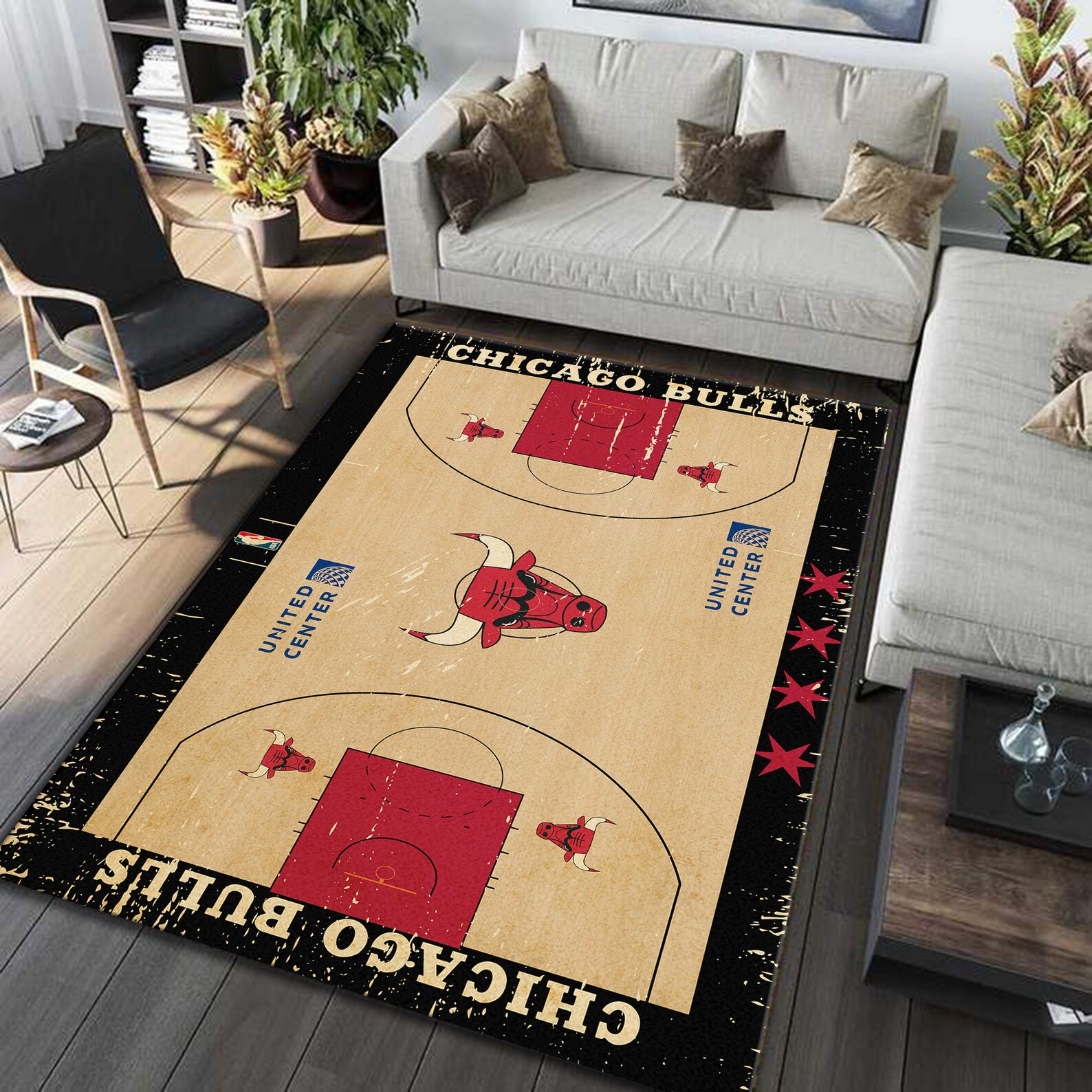 NBA Chicago Bulls Basketball Court Rug Office Floor Carpet Etsy
