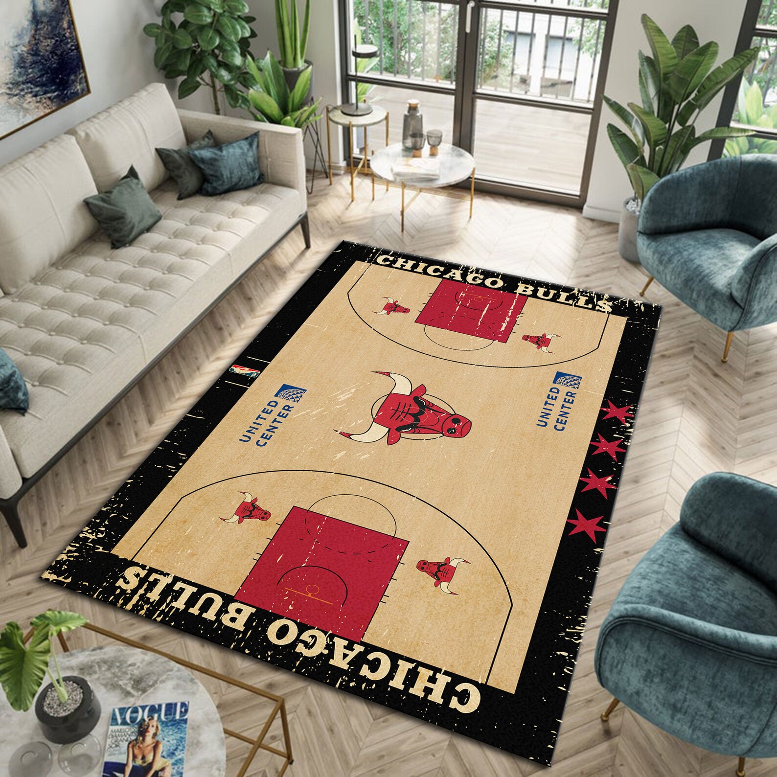 NBA Chicago Bulls Basketball Court Rug Office Floor Carpet Etsy