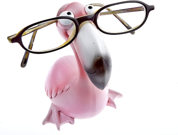 Pink Flamingo Eye Glasses Holder / Stand With Gold Crown 