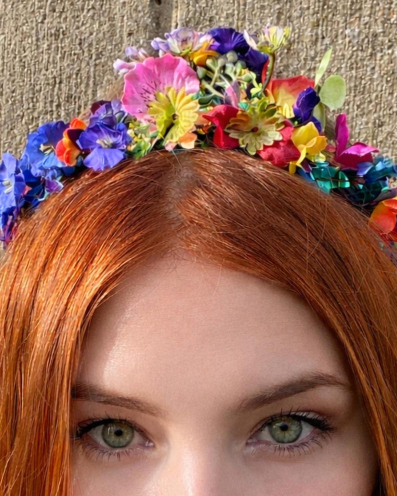 DIY Frida Kahlo Inspired Flower Crown, Vibrant Colours Floral Headband ...