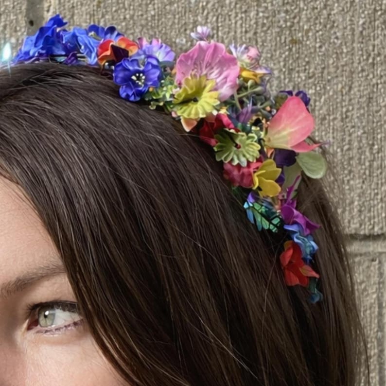 DIY Frida Kahlo Inspired Flower Crown, Vibrant Colours Floral Headband ...