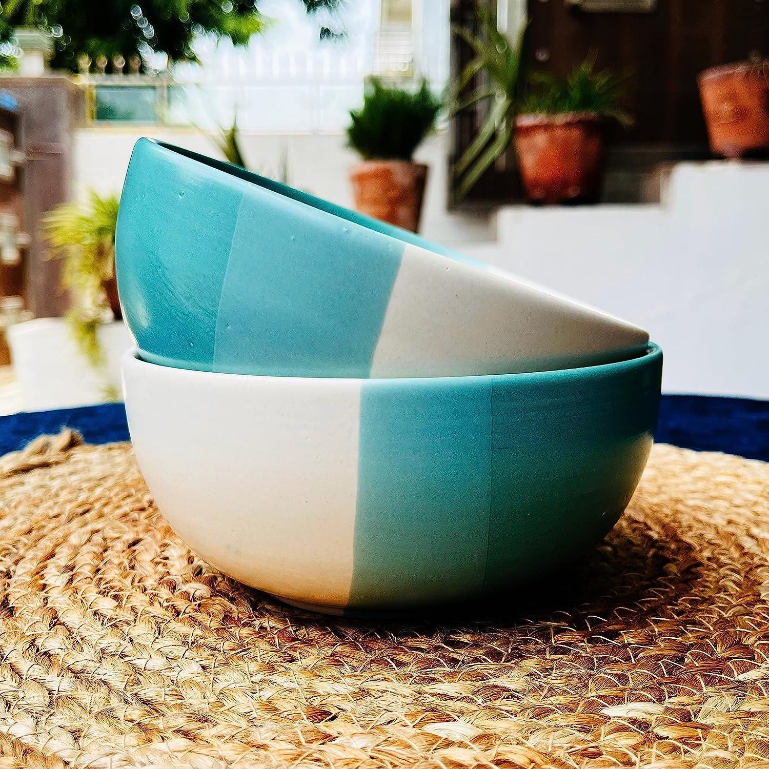 TANGMEN Juego de vajilla de cerámica con degradado azul, juego de 28 platos  y cuencos de porcelana para reunión familiar y restaurante especial :  : Hogar y Cocina