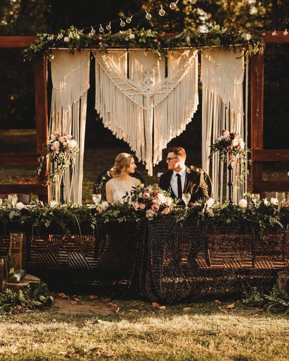 Tapiz de macramé tejido a mano para puerta, cortina de algodón para colgar  en la pared, decoración artística Bohemia, telón de fondo de boda