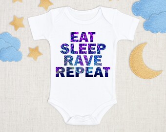 Eat Sleep Rave Repeat Baby Bodysuit | All in One | Cute Baby Vest | Baby Shower Gift | Baby Ideas | Pregnancy Announcement | Funny Joke Vest