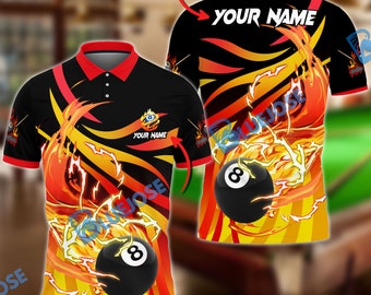 Billiards Ball 8 Thunder Flame Strike Personalized Name, Team Name Unisex Shirt