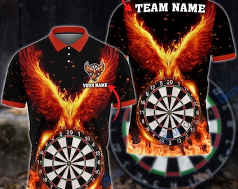 Darts Rebirth Flame Phoenix Red gepersonaliseerde naam, teamnaam 3D-shirt