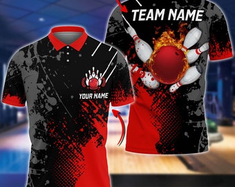 Personalized Name Paint Fire Bowling And Pins Red Color 3D Shirt