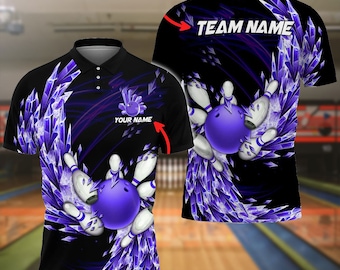 Bowling And Pins Ice Breath Purple Pattern Customized Name 3D Shirt