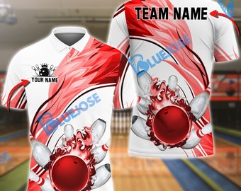 Bowling And Pins Eternal Red Flame Customized Name 3D Shirt