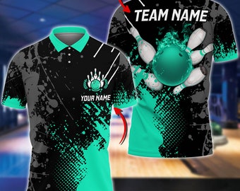 Personalized Name Paint Fire Bowling And Pins Cyan Color 3D Shirt