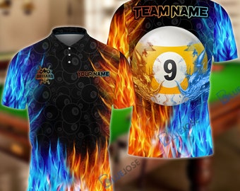 Billard Wasser & Feuer personalisierter Name, Teamname 3D-Shirt
