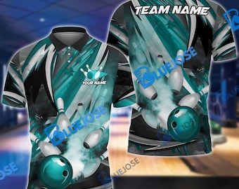 Bowling And Pins Dejavu Drift Cyan Customized Name 3D Shirt