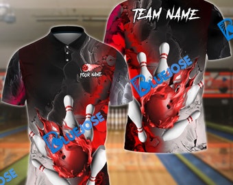 Bowling und Pins Fire Lava Smoke Red individuelles Namens-3D-Shirt