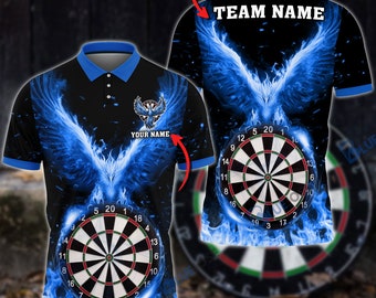 Darts Wiedergeburt Flamme Phoenix Blue Personalisierter Name, Team Name 3D Shirt