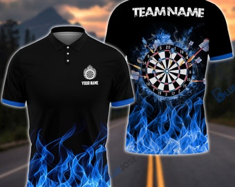 Feuer Dartscheibe Blau Personalisierter Name, Team Name 3D Shirt