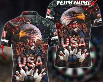 Bowling Eagle The Pride Of America Customized Name, Team Name 3D Shirt