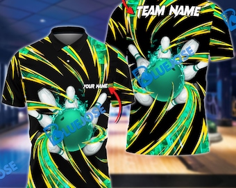 Camicia 3D con nome personalizzato da bowling e birilli Super Anemo Aura Cyan