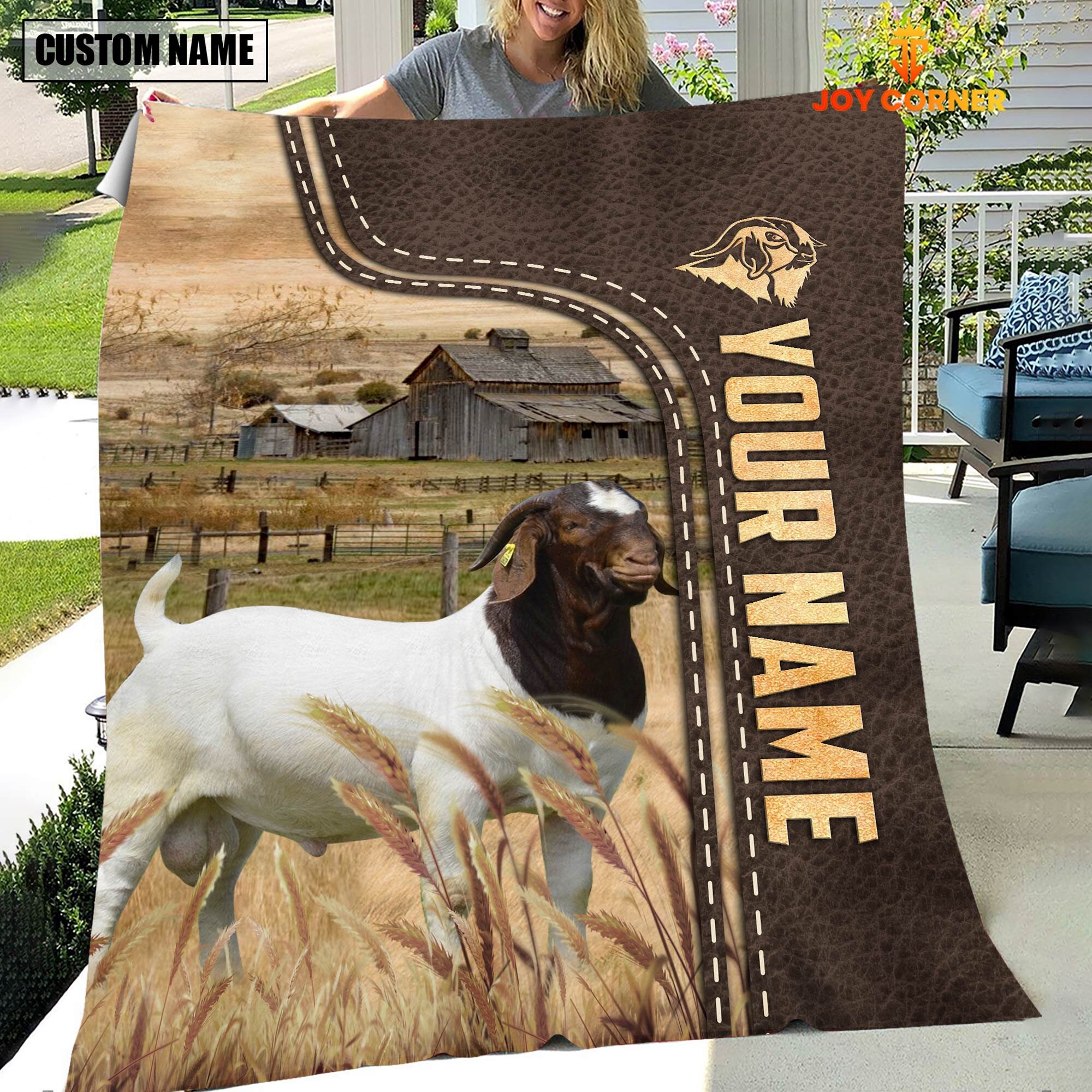 Unijames Personalized Name Boer Goats Leather Pattern Blanket Etsy