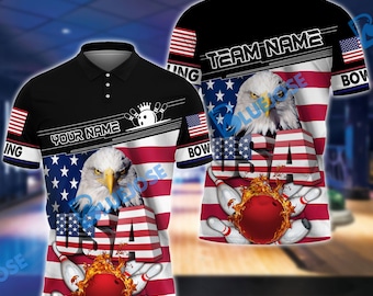 Bowling And Pins American Eagle Nombre personalizado, camiseta 3D con nombre del equipo