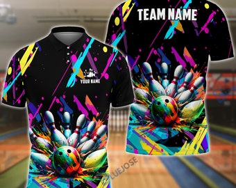 Bowling Graffiti Splash Paint Customized Name, Team Name 3D Shirt