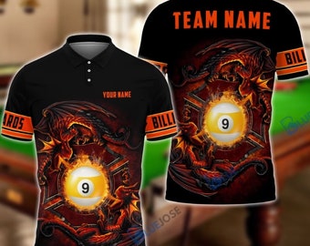 Billiards Dragon Fire 9ball Personalized Name, Team Name Shirt